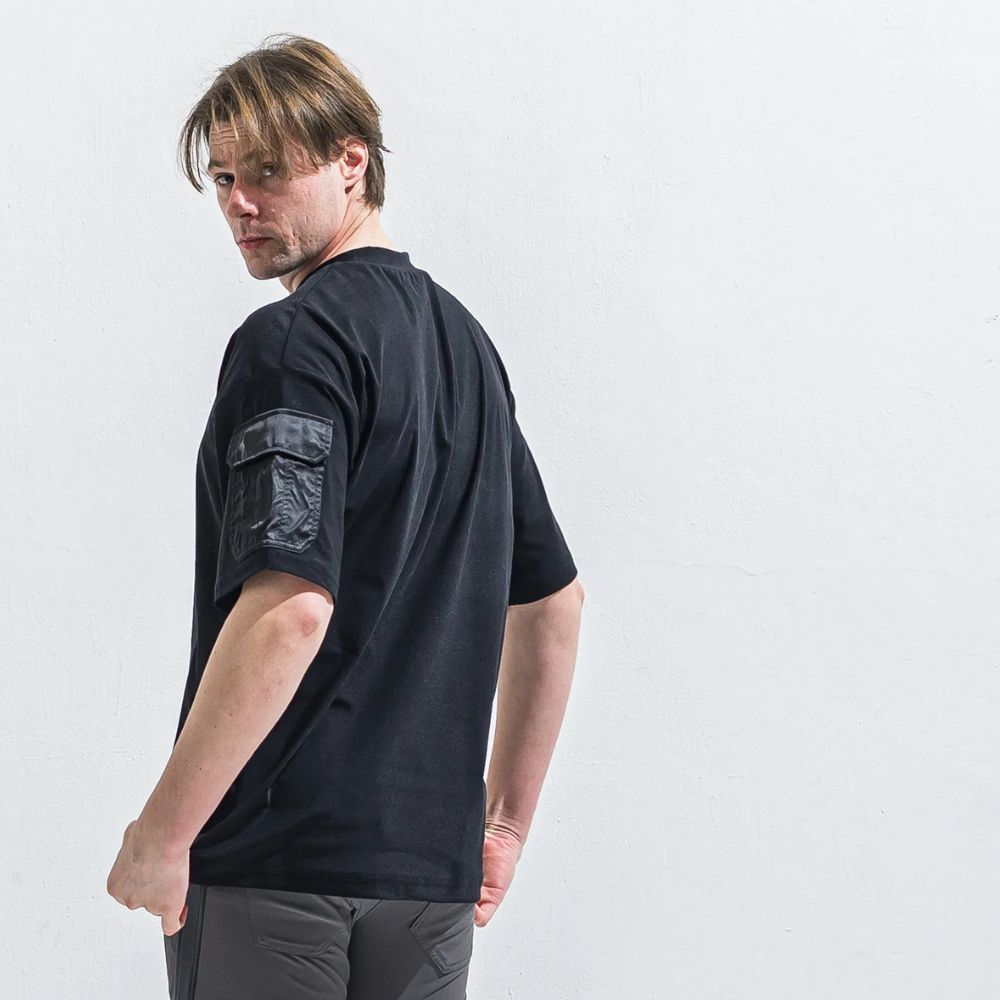 MILITARY NYLON OVER TEE - BLACK / ナイロンポケットビッグTシャツ / RC40-T-008