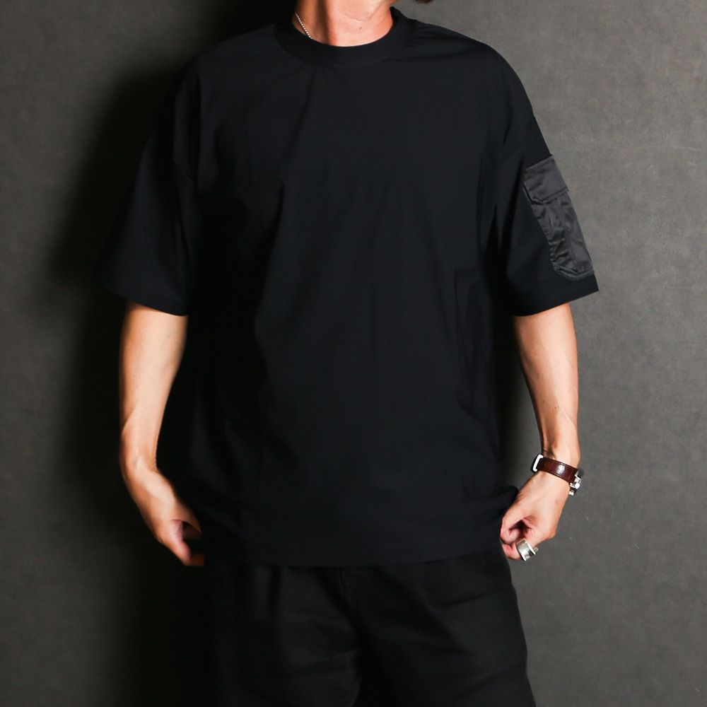 MILITARY NYLON OVER TEE - BLACK / ナイロンポケットビッグTシャツ / RC40-T-008