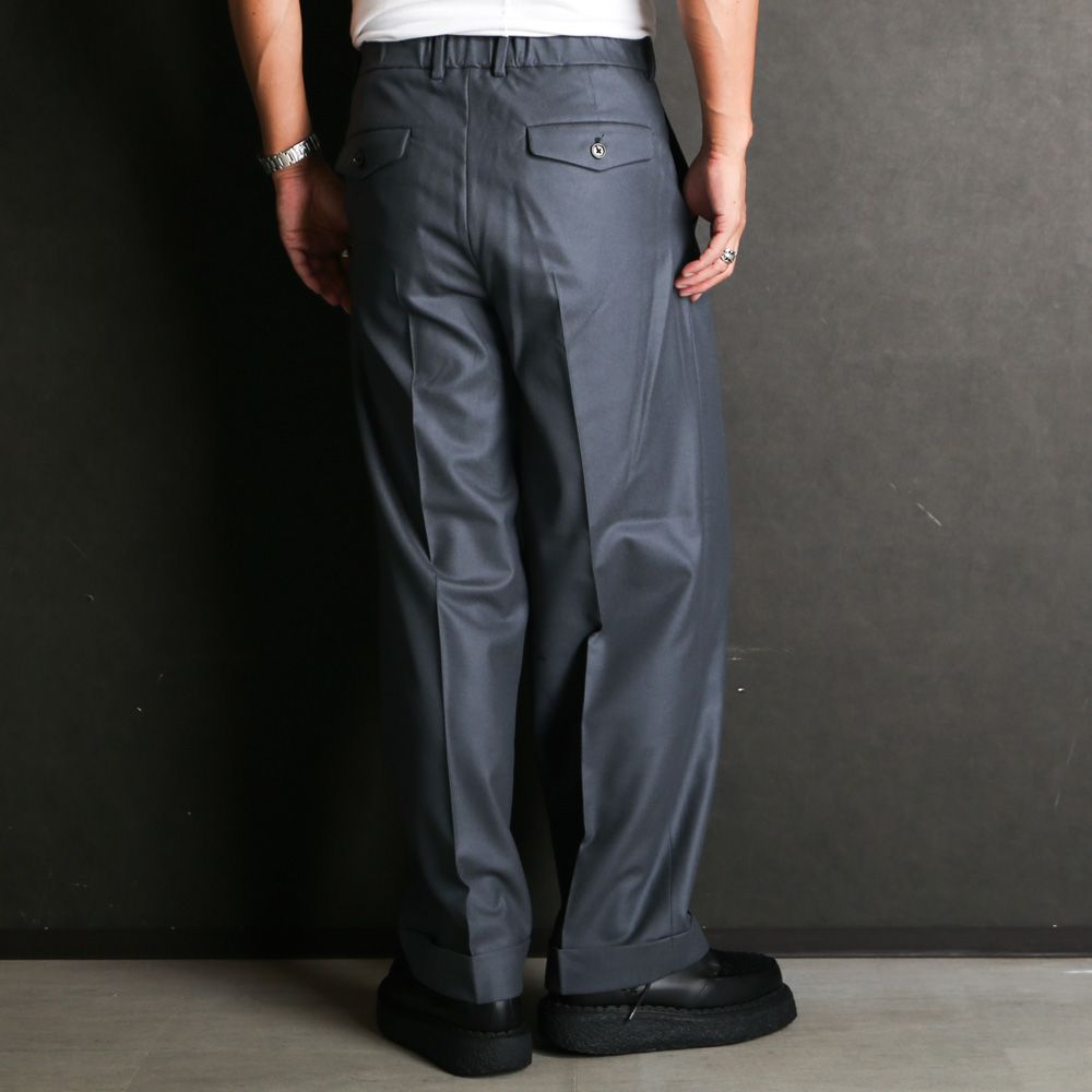 DOUBLE PLEATED WIDE TROUSERS - FOREST GRAY / オーガニックウール 2/80 フランネル - ダブルプリーテッドワイドトラウザーズ / A25C15PT02C