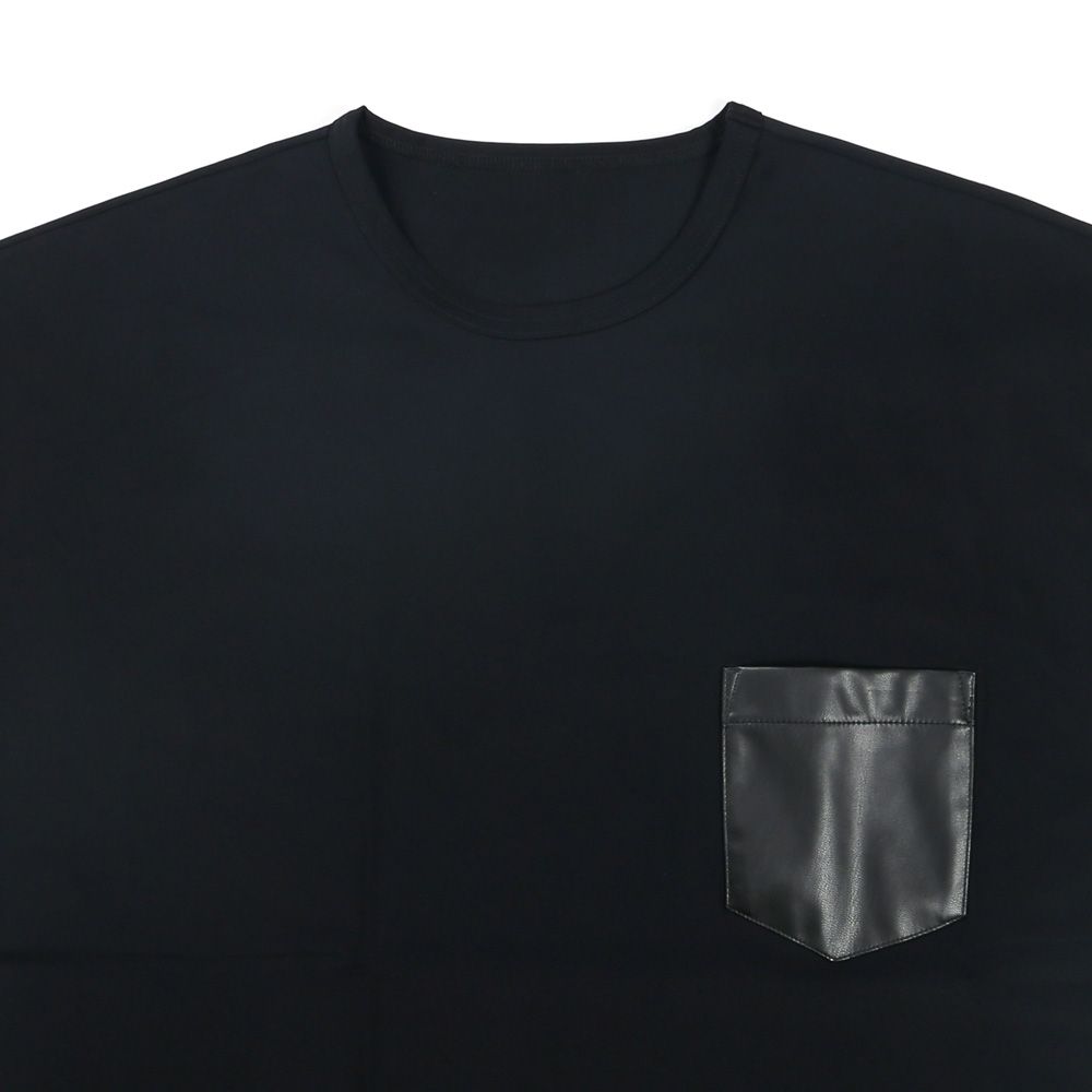 leather pocket overnylon T - BLACK / エコレザーポケット ルーズTシャツ / RC35-T-005