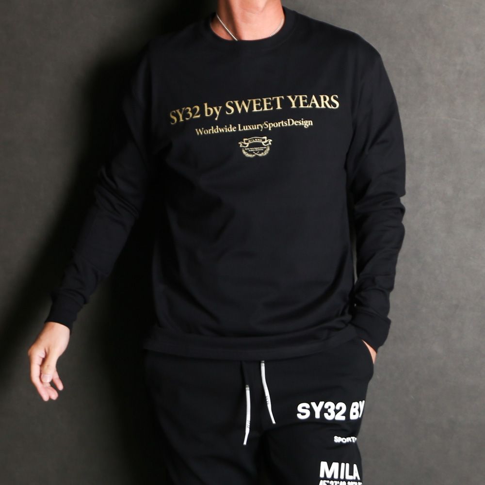 SANS SERIF LOGO L/S TEE - BLACK × GOLD / ロングスリーブTシャツ / 14178J-W