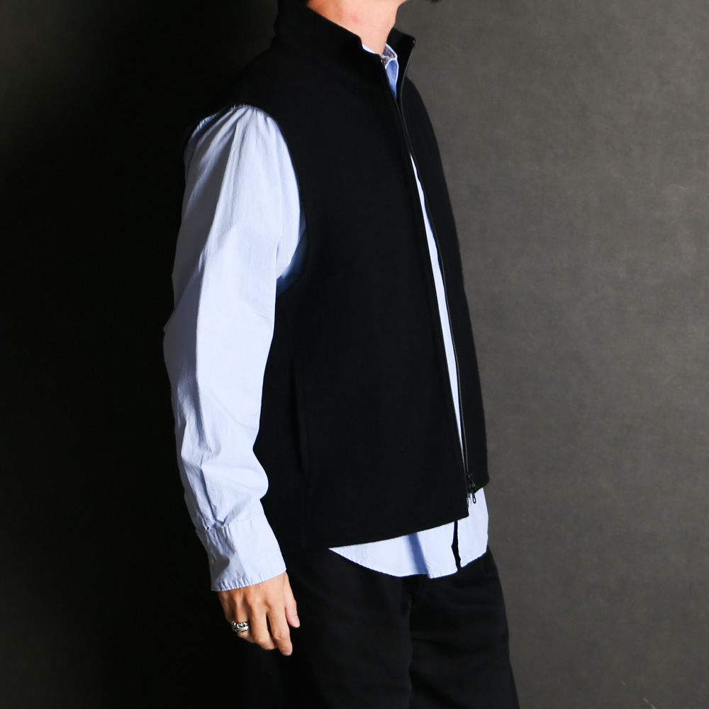 ZIP UP VEST - BLACK / スーパー130s ウールナッピング - ジップアップベスト / M25D10CS03A