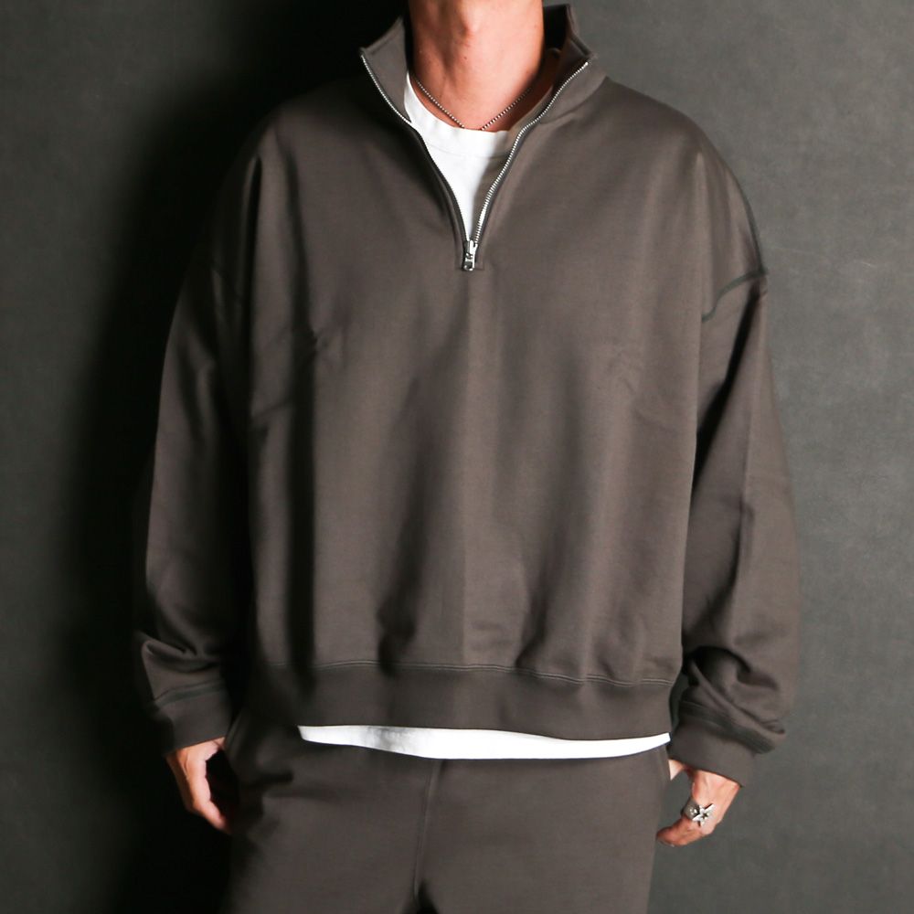 SHORT QUARTER ZIP PULLOVER - CHARCOAL / オーガニックコットンヘビー吊裏毛 - ショートクォータージッププルオーバー / A25D03CS02C