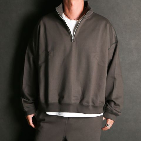 SHORT QUARTER ZIP PULLOVER - CHARCOAL / オーガニックコットンヘビー吊裏毛 - ショートクォータージッププルオーバー / A25D03CS02C