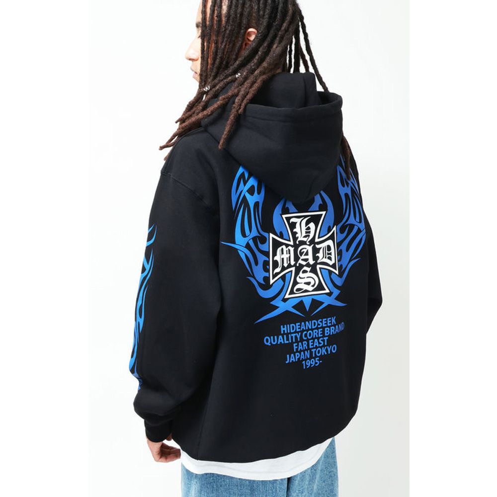MAD Hooded Sweat Shirt - BLK × Blue / プルオーバーパーカー / HC-110825