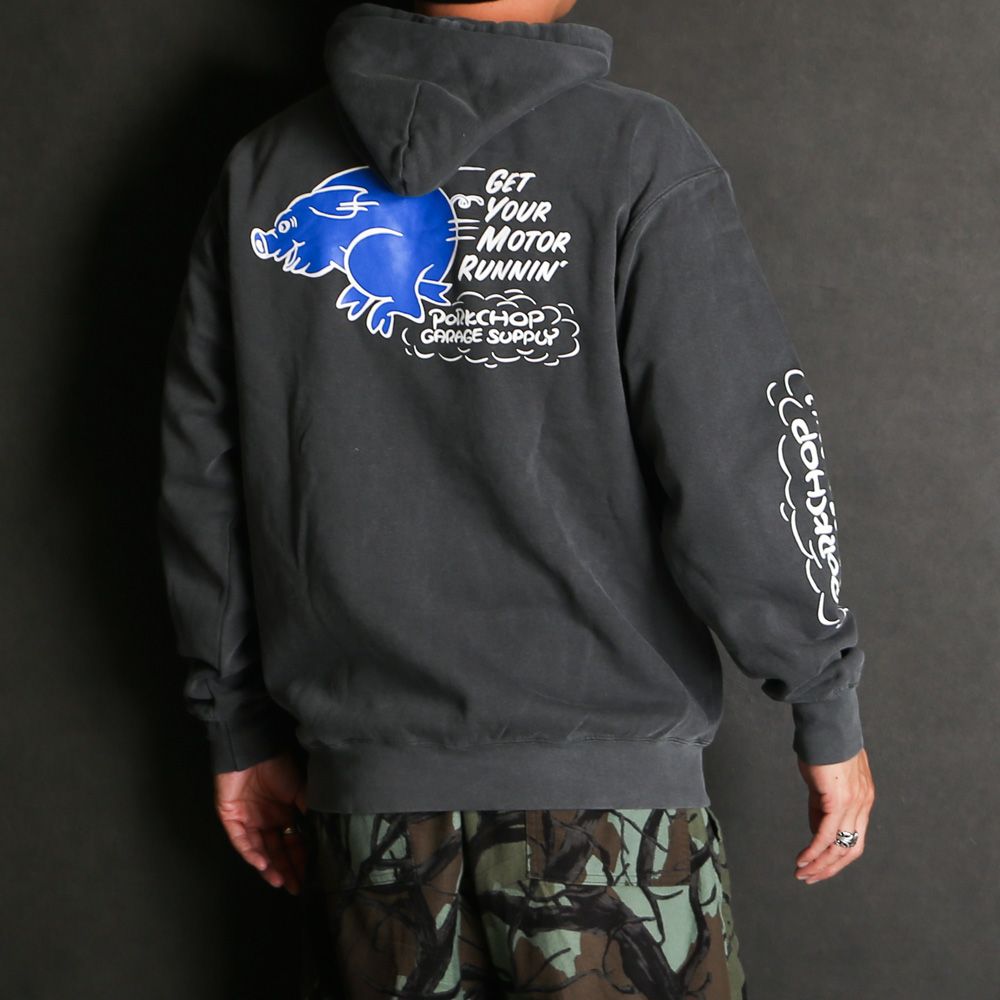 RUNNING LOGO HOODIE - ASH BLACK / プルオーバーパーカー