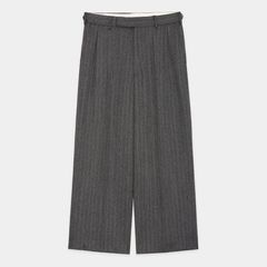 Single Pleat Wide Trousers - Gray / オーガニックウール撚り杢へリンボーン - シングルプリーツワイドトラウザーズ / M26C20PT01C