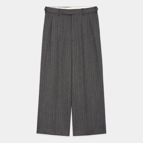 Single Pleat Wide Trousers - Gray / オーガニックウール撚り杢へリンボーン - シングルプリーツワイドトラウザーズ / M26C20PT01C