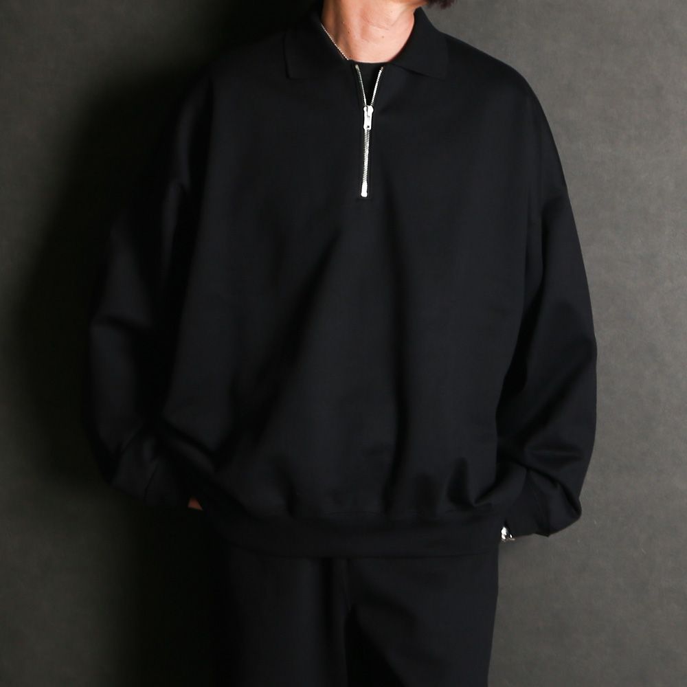 HALF ZIP POLO HUGE SWEAT - BLACK / オーガニックコットンヘビー吊裏毛 - ハーフジップポロヒュージスウェット / A26A09CS03C