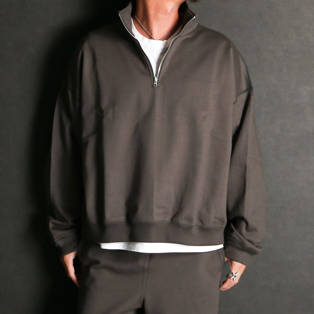 SHORT QUARTER ZIP PULLOVER - CHARCOAL / オーガニックコットンヘビー吊裏毛 - ショートクォータージッププルオーバー / A25D03CS02C