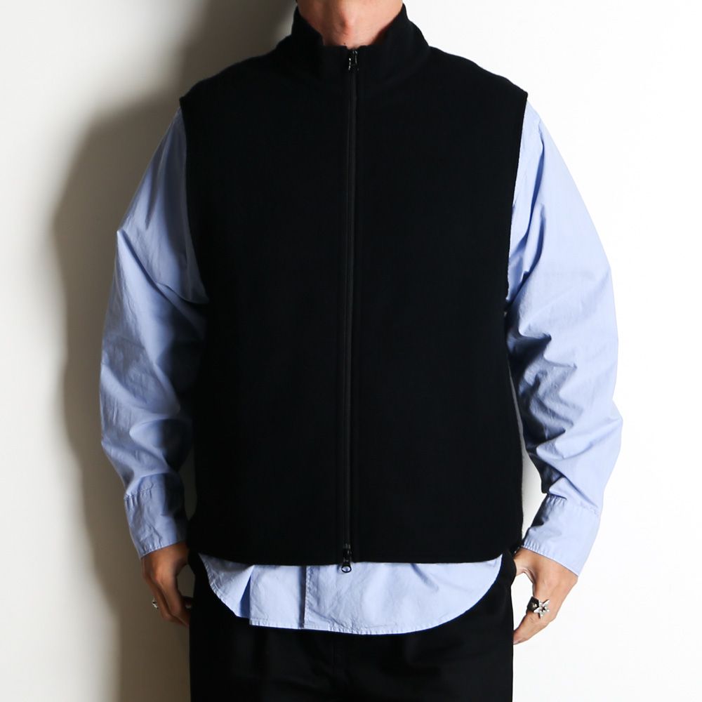 ZIP UP VEST - BLACK / スーパー130s ウールナッピング - ジップアップベスト / M25D10CS03A