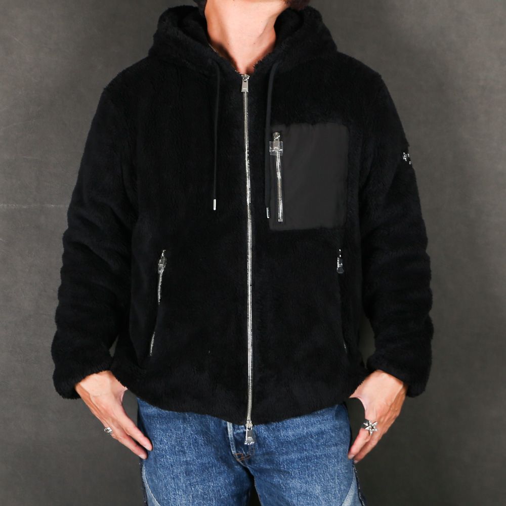 MENFI メンフィ - BLACK / ボア フードブルゾン (フリース) /  MJXA0212033588