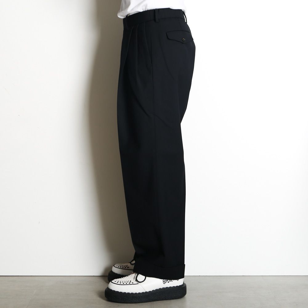 Double Pleated Semi Easy Trousers - Black / 3/60 オーガニックウールサバイバルクロス® - ダブルプリーテッドセミイージートラウザーズ / A26C07PT02C