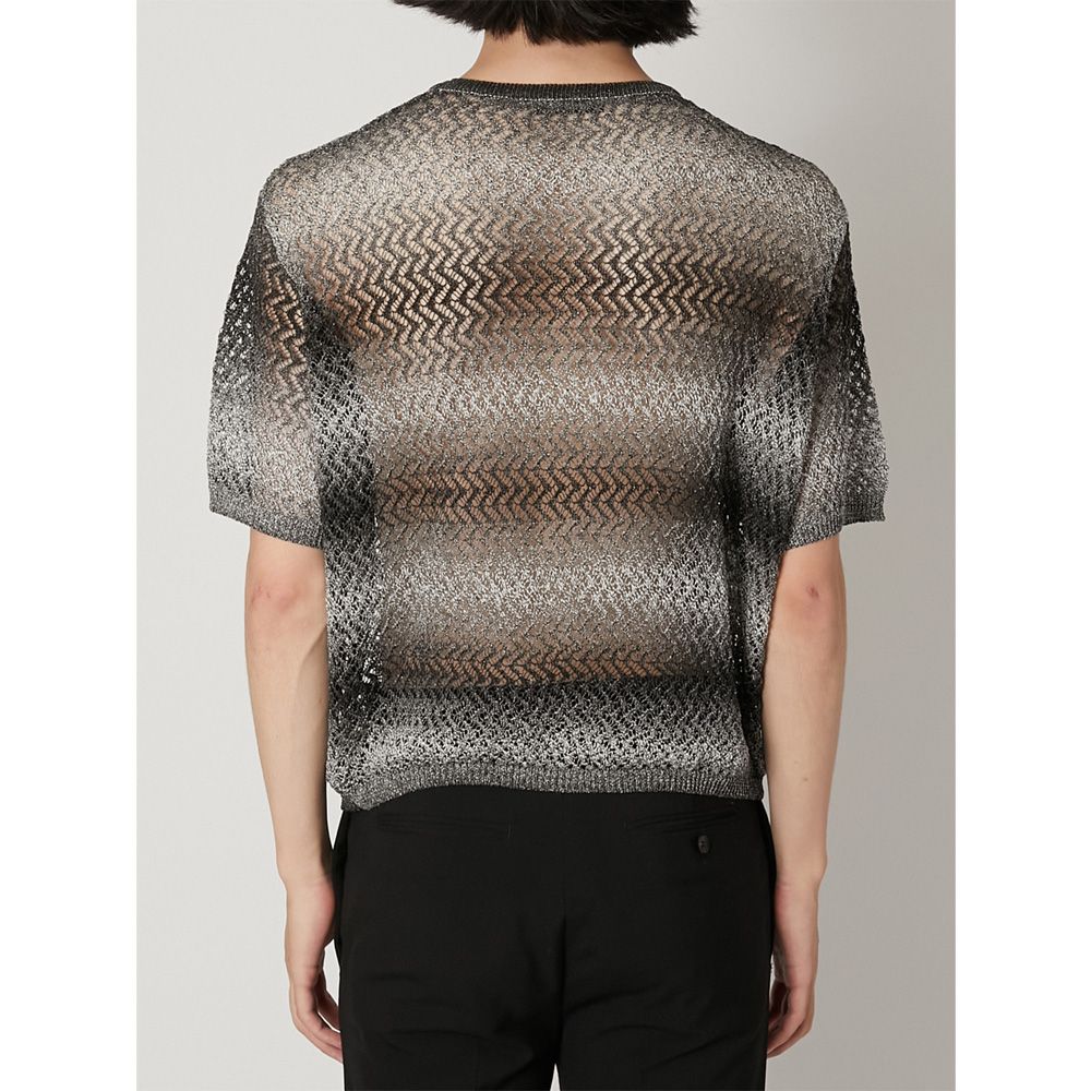 "Gradient-Striped Sheer Knit" Short Sleeve Knit - Black / グラデーション ニットトップ / TA26SS-KN047