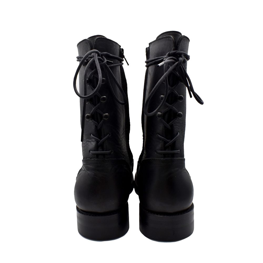 Leather Back Laceup Boots - BLK / MGK-008