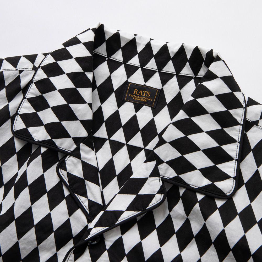 RATS - CHECKERED FLAG S/S SHIRT - BLACK / オープンカラー