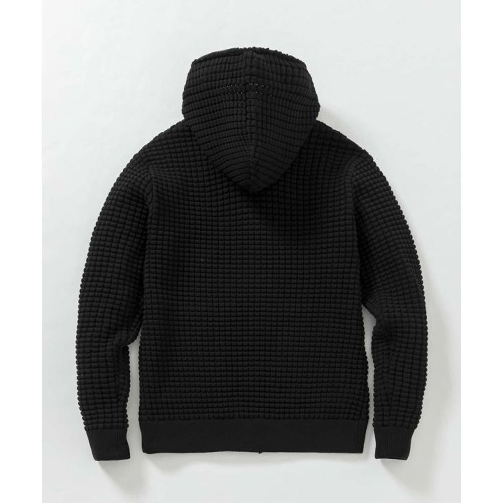 1PIU1UGUALE3 RELAX - 【ラスト1点-サイズM】 POLY WAFFLE HOODIE - BLACK / スピンドルロゴ ワッフル パーカー / USK-24001 | chemical conbination