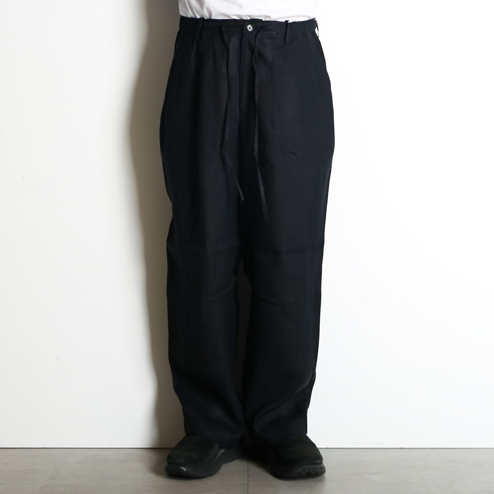DOUBLE PLEATED EASY TROUSERS - BLACK / ヘンプ細布 - ダブルプリーテッドイージートラウザーズ / A26A22PT02C