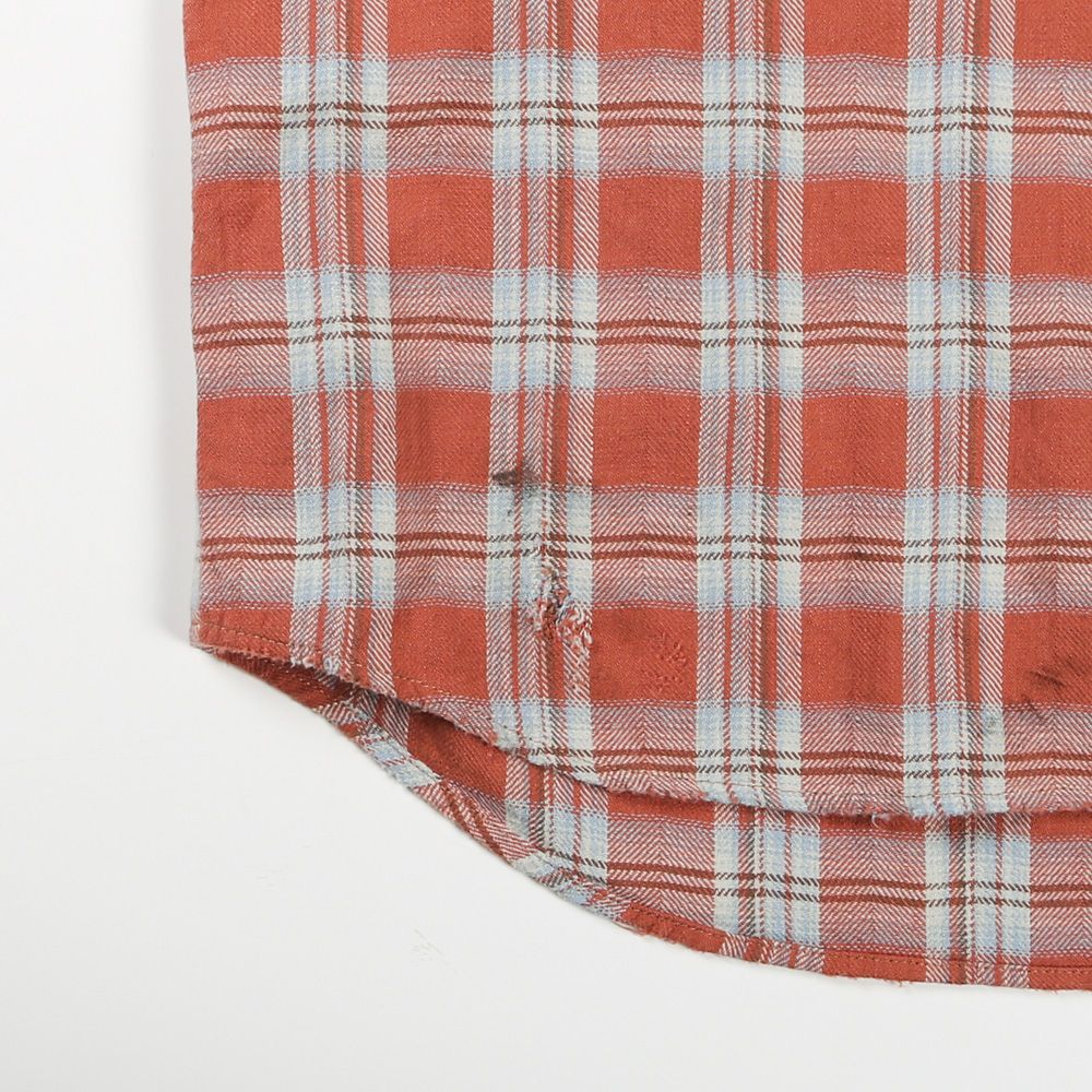 KAMIYA - Distressed Check Shirt Hoodie - RED / フーデッド
