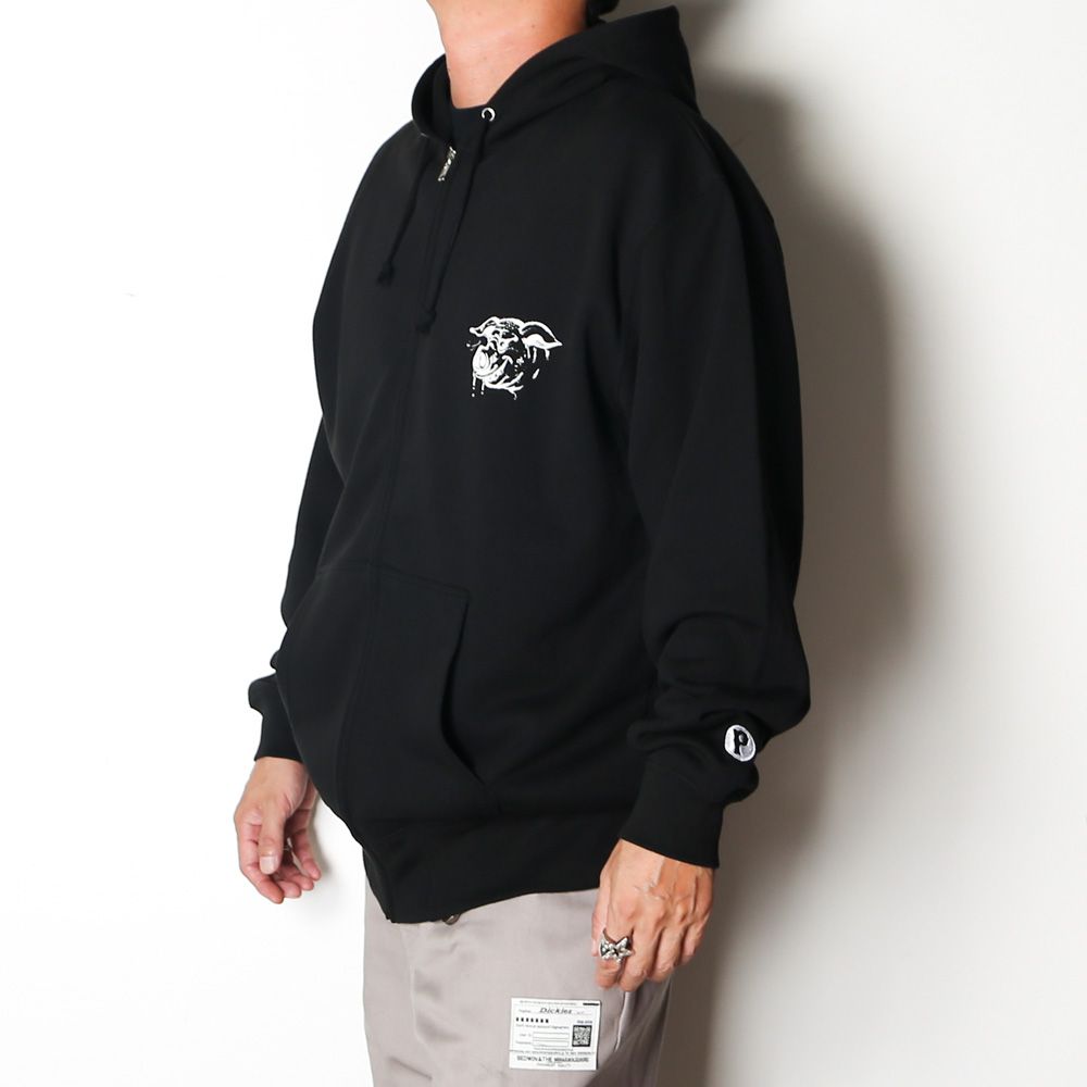 HUNGRY ZIP UP HOODIE - BLACK / ジップアップパーカー