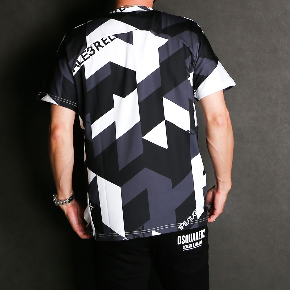 GEOMETRIC RASH GUARD CREW T-SHIRTS / 幾何学柄 ロゴ ラッシュガード Tシャツ  / UST-22009