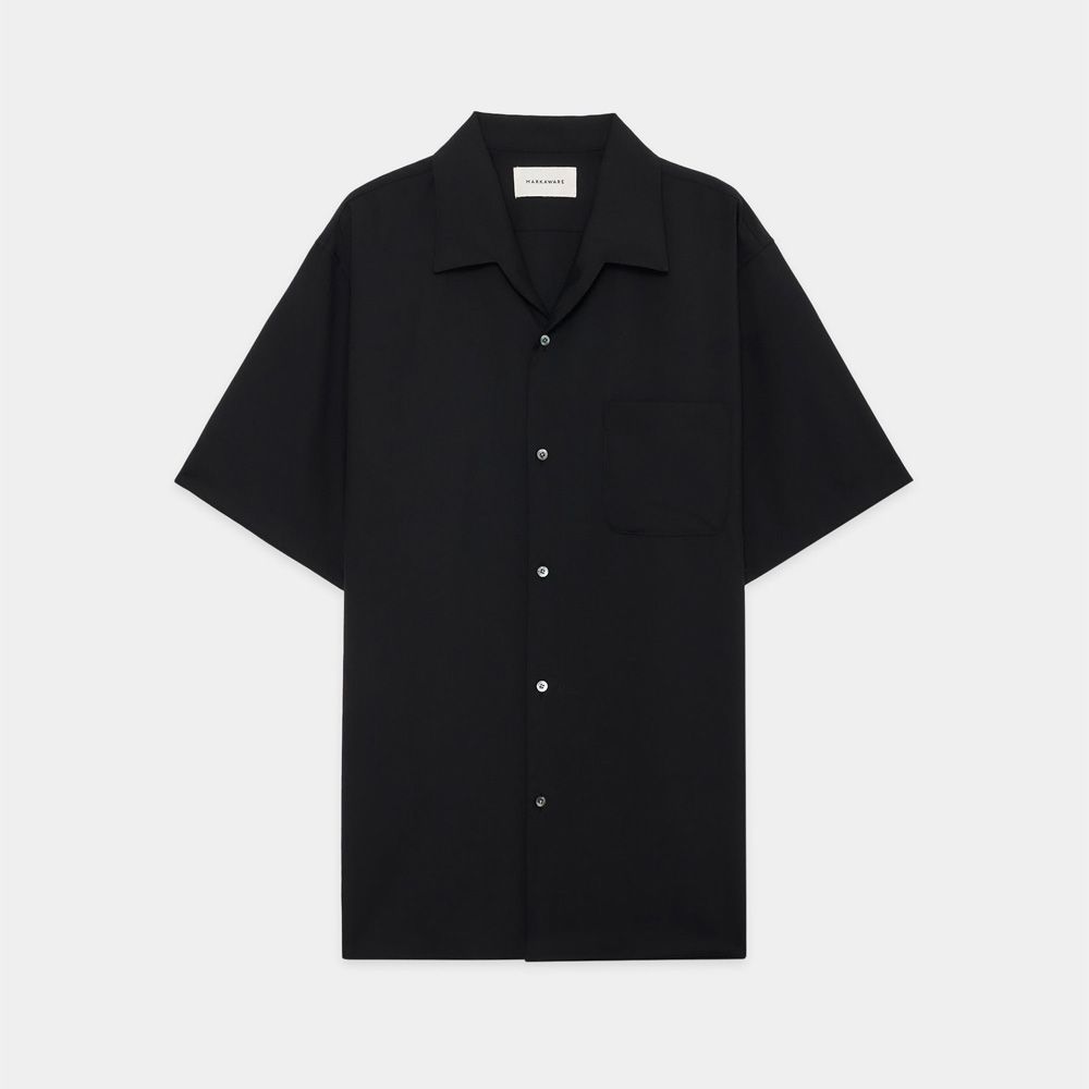 ITALIAN OPEN COLLAR S/S SHIRT - BLACK / オーガニックウール2/80トロピカル - イタリアンオープンカラーS/Sシャツ / A26B04SH03B