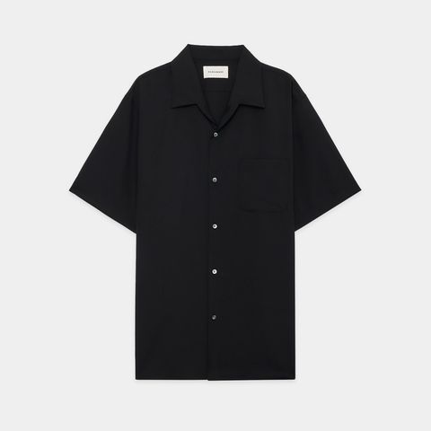 ITALIAN OPEN COLLAR S/S SHIRT - BLACK / オーガニックウール2/80トロピカル - イタリアンオープンカラーS/Sシャツ / A26B04SH03B