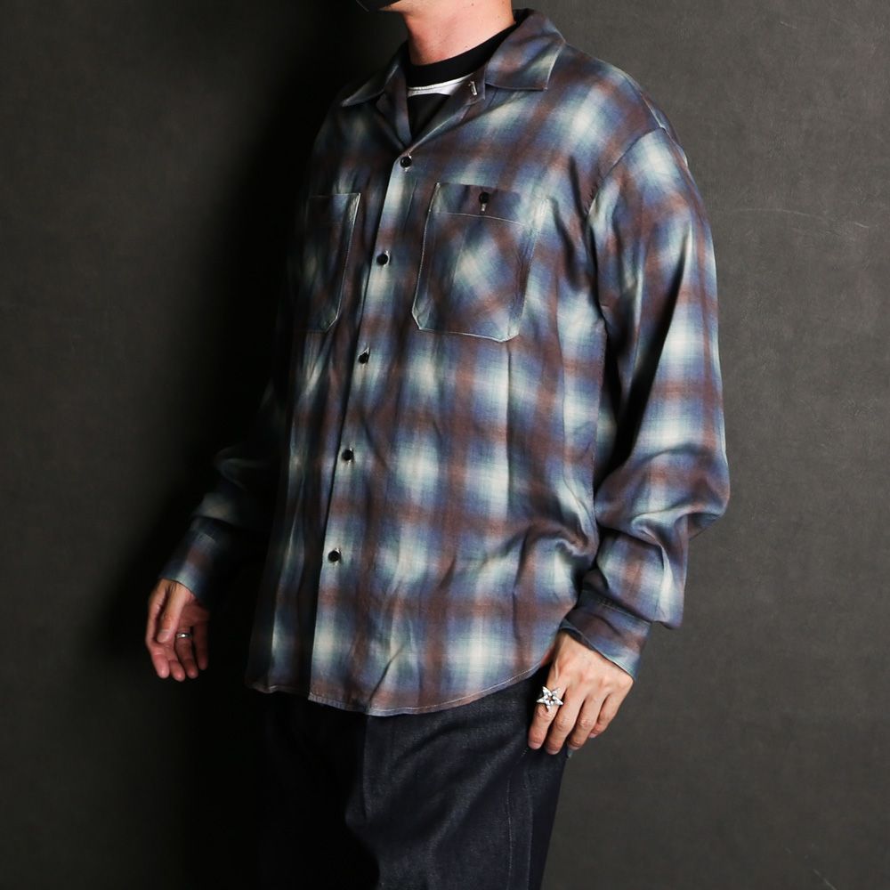 Drape Denim Ombre Check Loose Work SH / 2304-5005