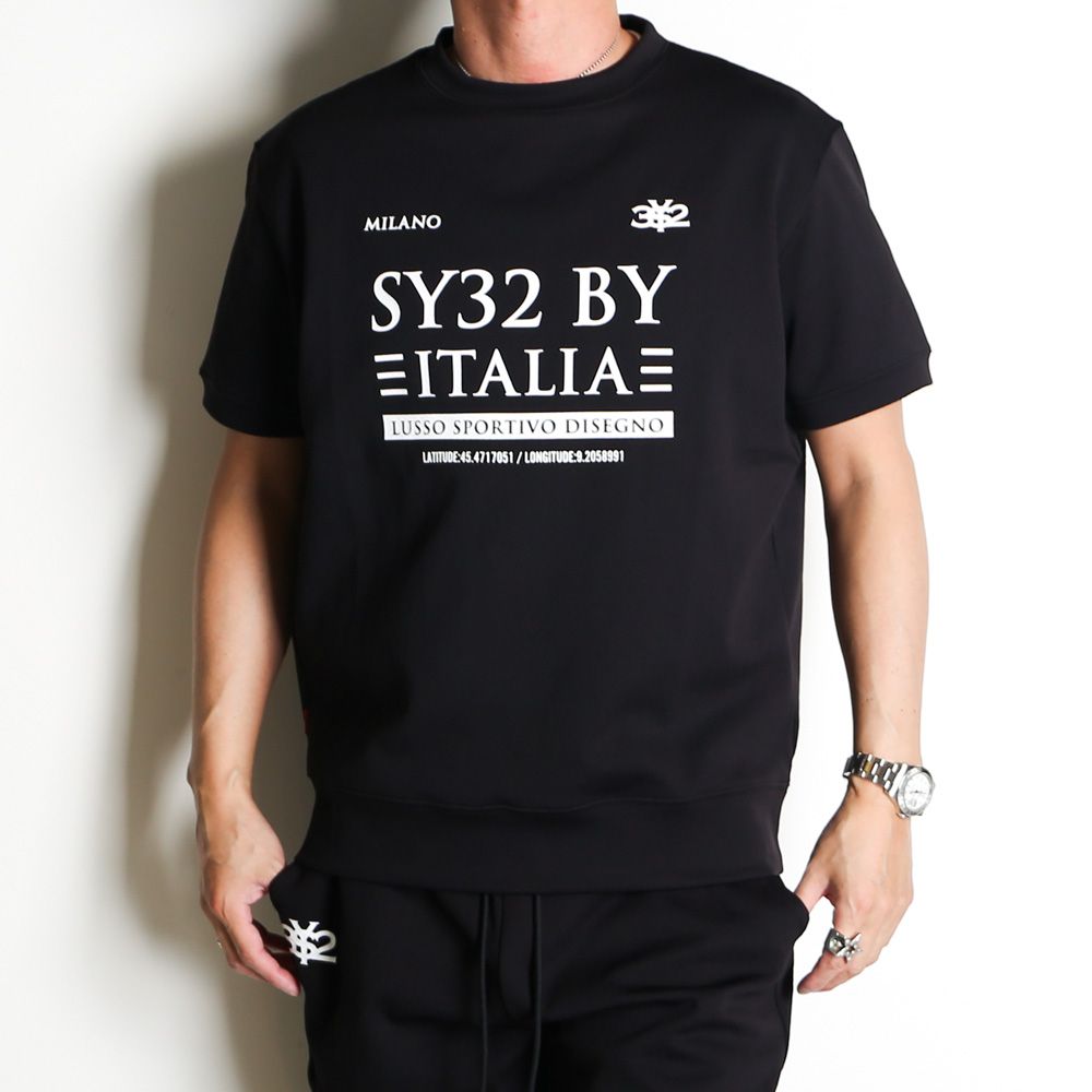 SPIRAL KNIT ZIP TEE - BLACK  / グラフィック ニットTシャツ / 15013