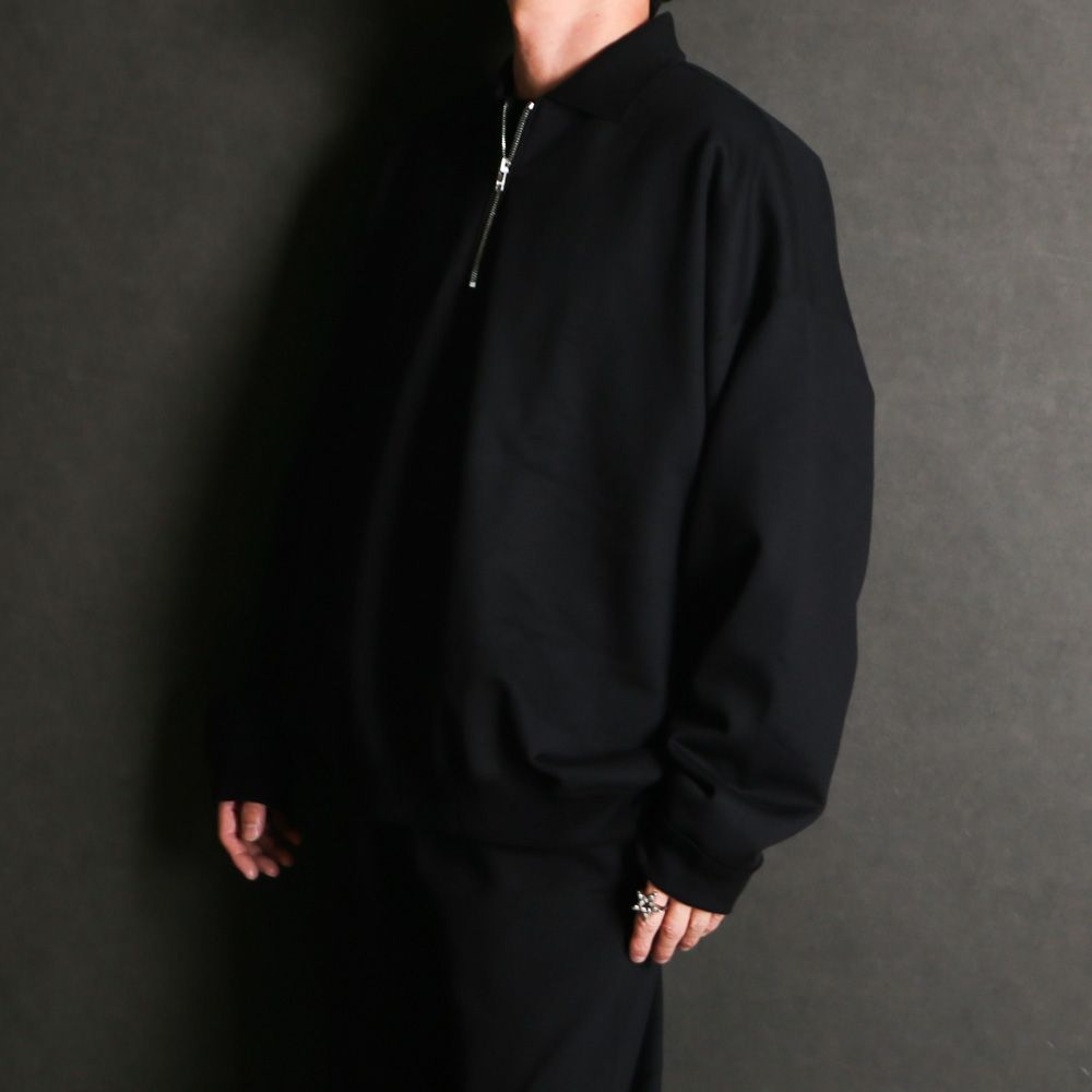 HALF ZIP POLO HUGE SWEAT - BLACK / オーガニックコットンヘビー吊裏毛 - ハーフジップポロヒュージスウェット / A26A09CS03C