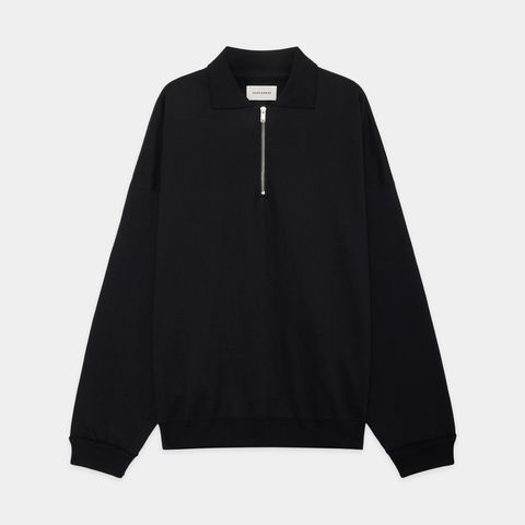 HALF ZIP POLO HUGE SWEAT - BLACK / オーガニックコットンヘビー吊裏毛 - ハーフジップポロヒュージスウェット / A26A09CS03C