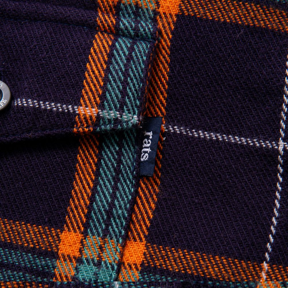 RATS - COTTON FLANNEL NAVY CHECK SHIRT / コットンフランネル