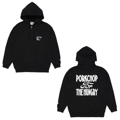 HUNGRY ZIP UP HOODIE - BLACK / ジップアップパーカー