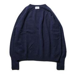 Wholegarment knit sweater - Wool & cashmere & silk - Navy / ホールガーメント クルーネックセーター - ウール & カシミヤ & シルク / SNKN-001E