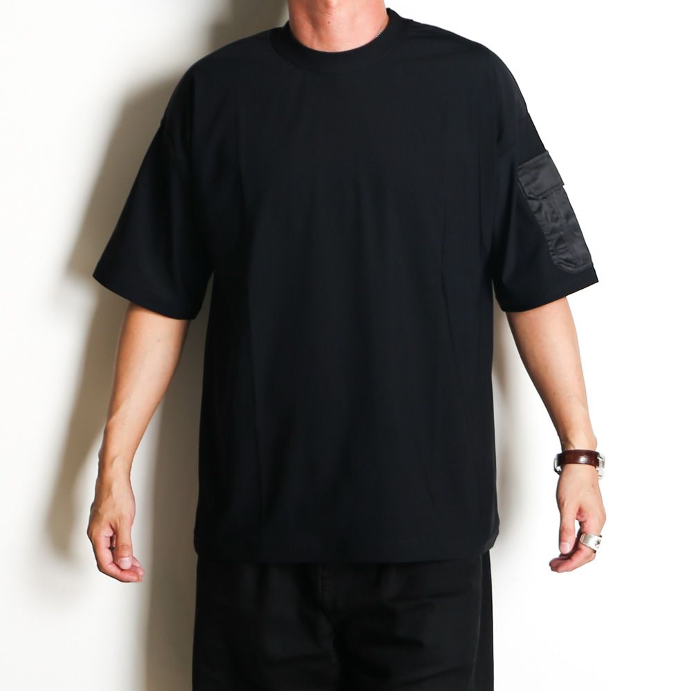 MILITARY NYLON OVER TEE - BLACK / ナイロンポケットビッグTシャツ / RC40-T-008