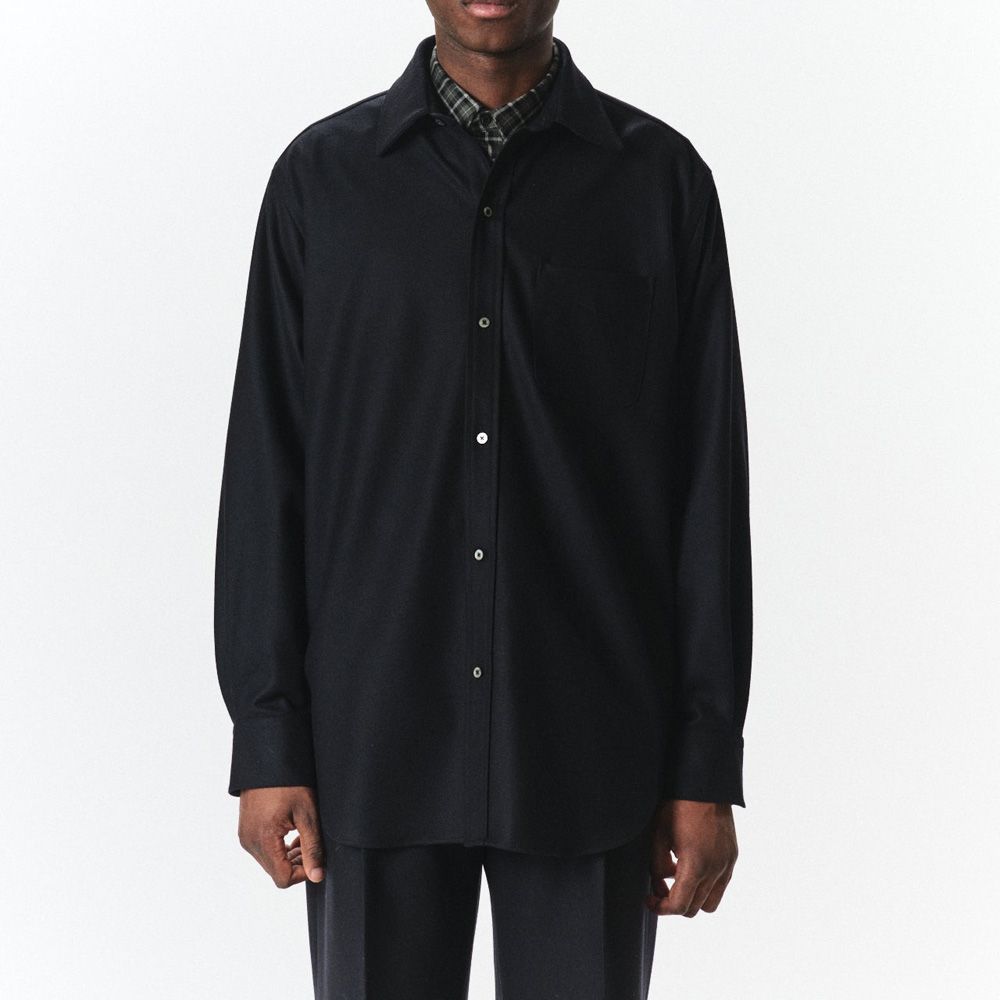 Regular Fit Dress Shirt - Black / 2/2/96 四⼦撚りフラノ - レギュラーフィットドレスシャツ / A26C18SH01C
