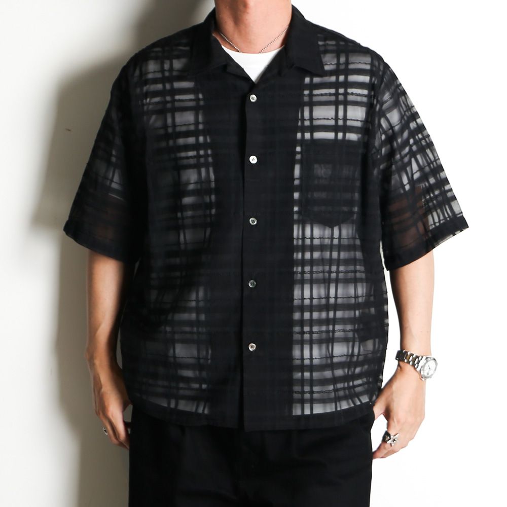 VICTIM - OPEN COLLAR CHECK SHIRT - BLACK / チェック シアー