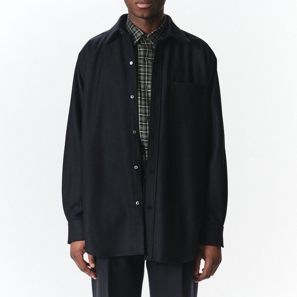 Regular Fit Dress Shirt - Black / 2/2/96 四⼦撚りフラノ - レギュラーフィットドレスシャツ / A26C18SH01C