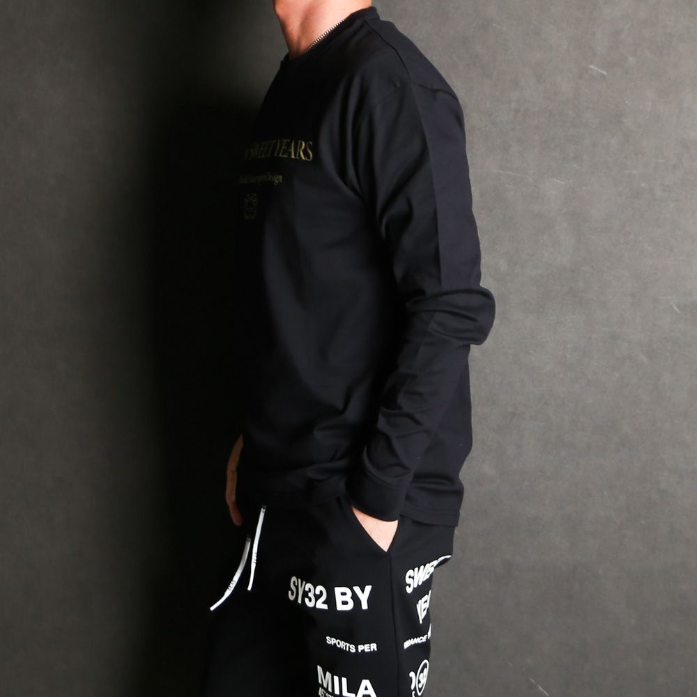 SANS SERIF LOGO L/S TEE - BLACK × GOLD / ロングスリーブTシャツ / 14178J-W