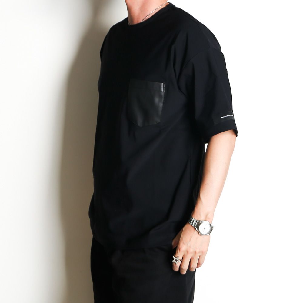 leather pocket overnylon T - BLACK / エコレザーポケット ルーズTシャツ / RC35-T-005