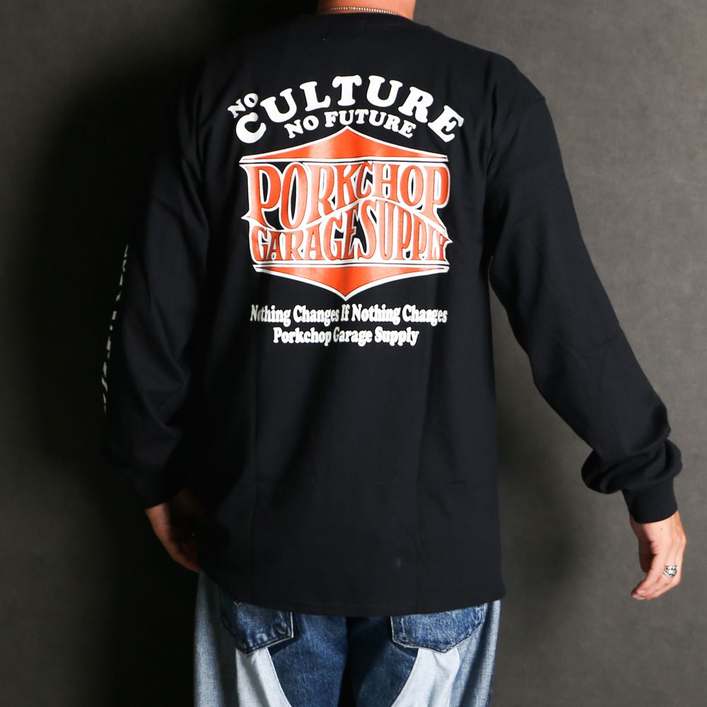 WAVE LOGO L/S TEE - BLACK (ポケット無し) / ロングスリーブTシャツ