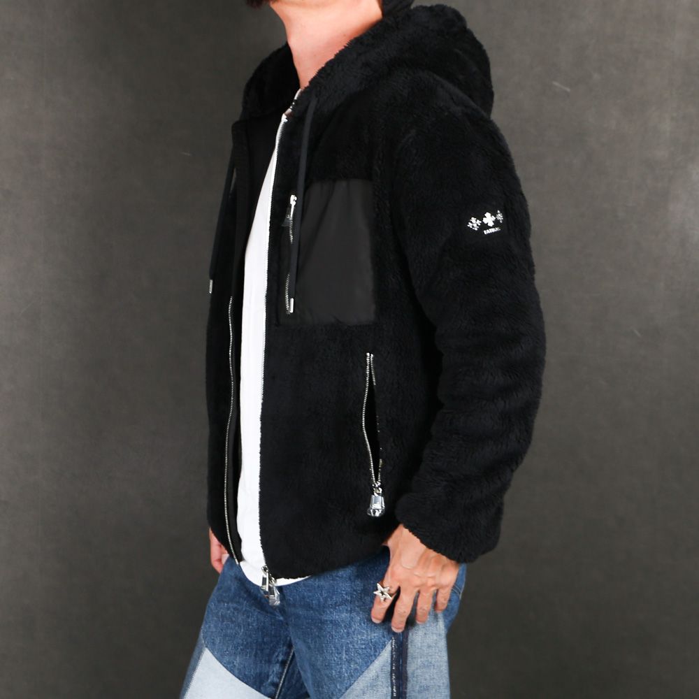 MENFI メンフィ - BLACK / ボア フードブルゾン (フリース) /  MJXA0212033588