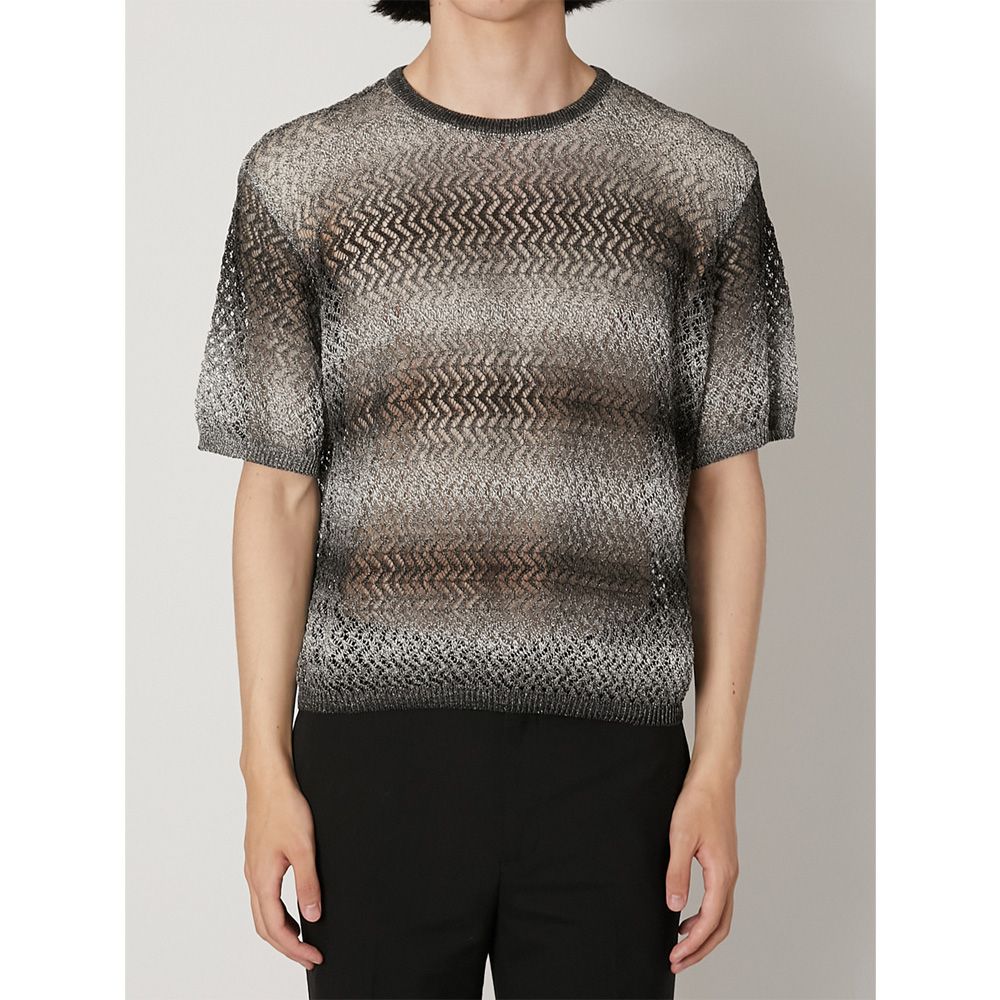"Gradient-Striped Sheer Knit" Short Sleeve Knit - Black / グラデーション ニットトップ / TA26SS-KN047