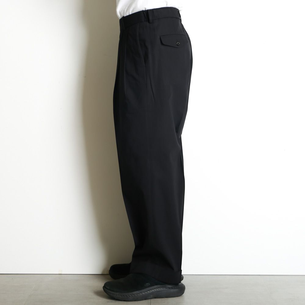 DOUBLE PLEATED SEMI EASY TROUSERS - BLACK / 60/2オーガニック強燃ボイル3/2ツイル - ダブルプリーテッドセミイージートラウザーズ / A26A16PT01C