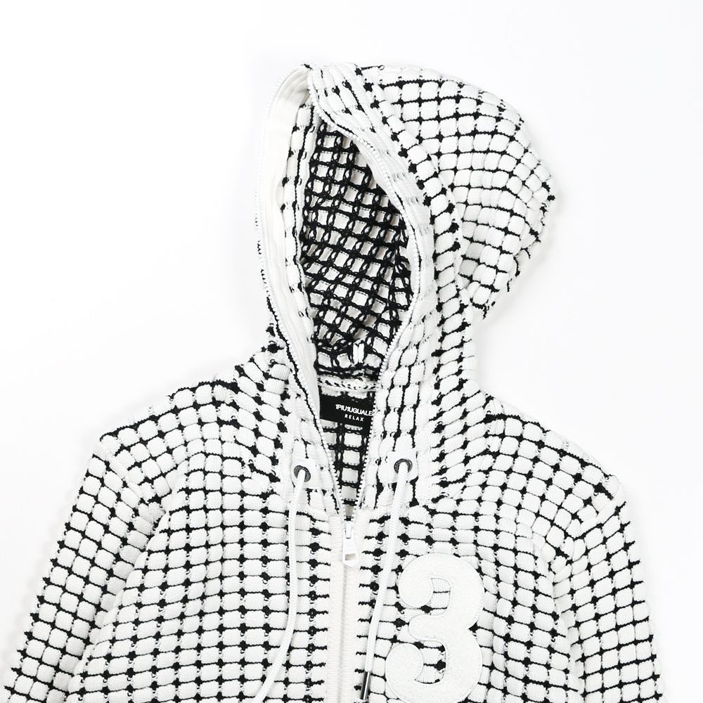 BIG WAFFLE "3" KNIT HOODIE / ビッグワッフル ジップパーカー / USO-21029