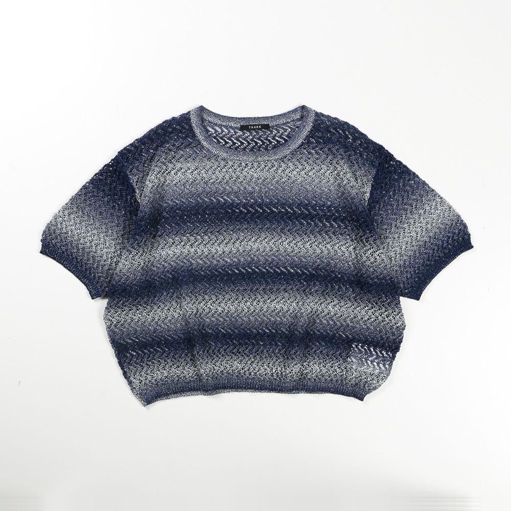 "Gradient-Striped Sheer Knit" Short Sleeve Knit - Navy / グラデーション ニットトップ / TA26SS-KN047