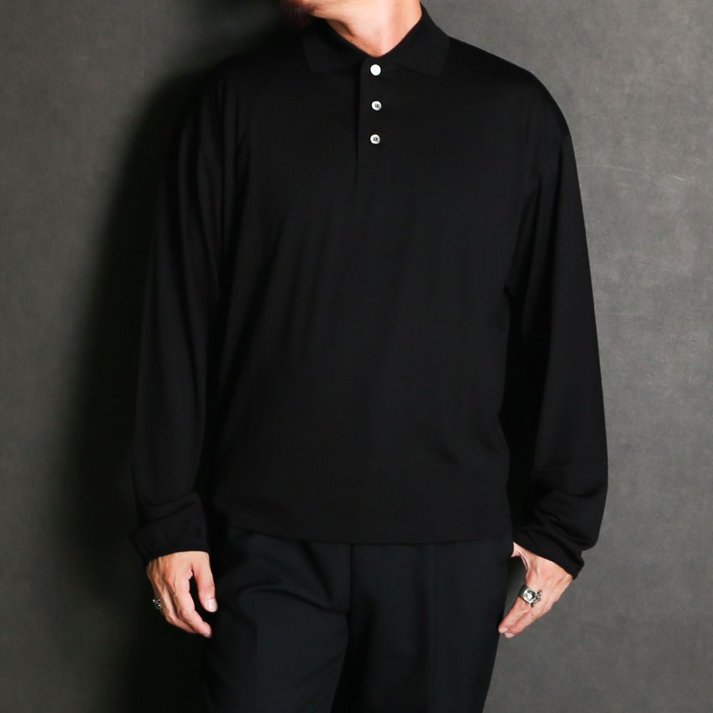 Long Sleeve Polo - Black / スーパー160sウール 防縮天竺 - ロングスリーブポロ / A26C12CS03C