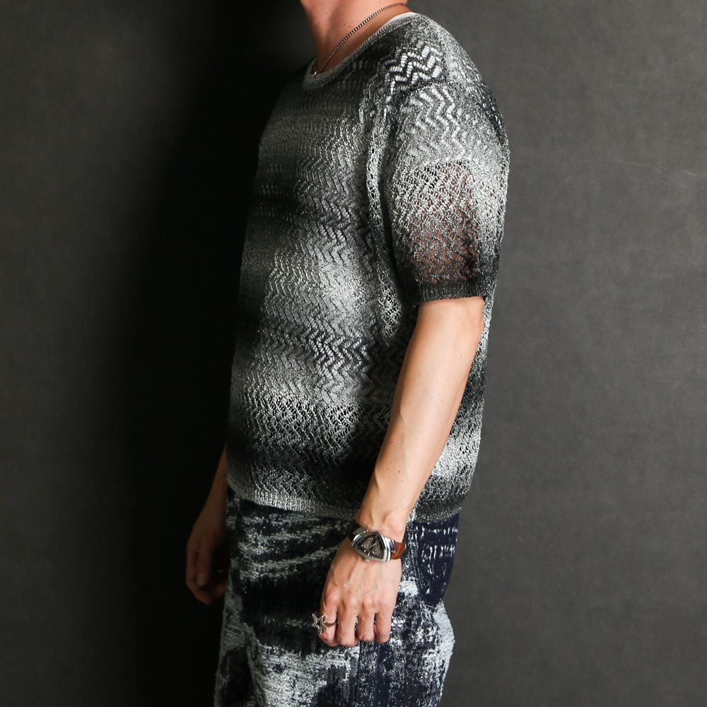 "Gradient-Striped Sheer Knit" Short Sleeve Knit - Black / グラデーション ニットトップ / TA26SS-KN047