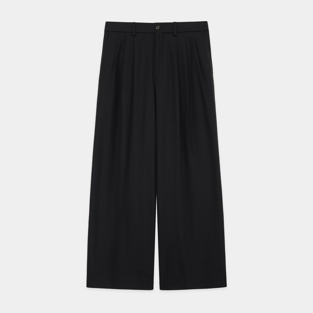 TRIPLE PLEATED WIDE TROUSERS - BLACK / オーガニックコットン サバイバルクロス - トリプルプリーテッドワイドトラウザーズ / A26A93PT03C