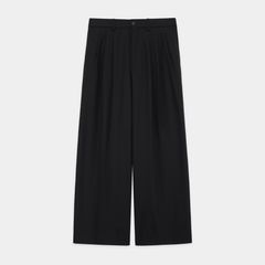 TRIPLE PLEATED WIDE TROUSERS - BLACK / オーガニックコットン サバイバルクロス - トリプルプリーテッドワイドトラウザーズ / A26A93PT03C